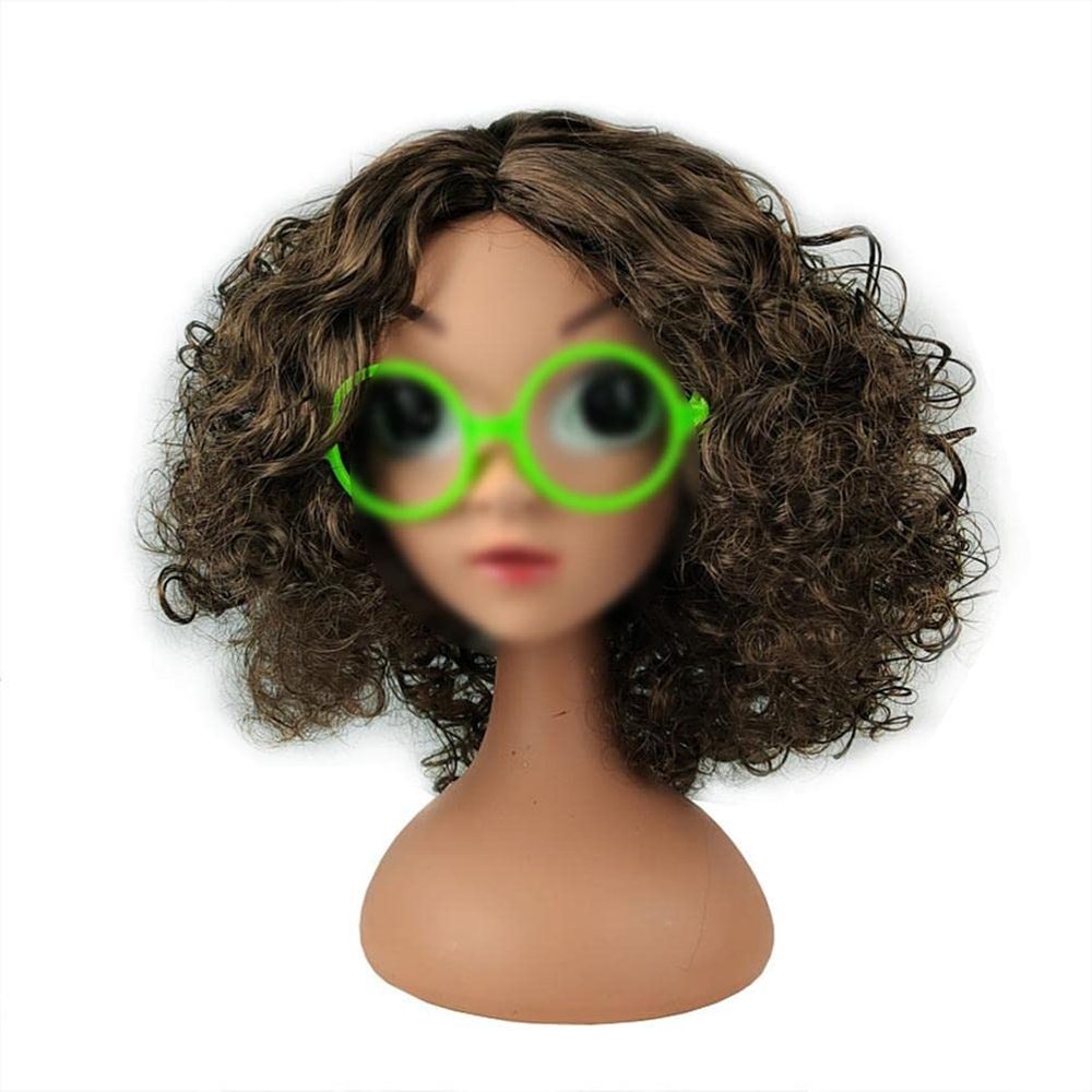 ZJchao Short Curly Cartoon Movie Cosplay Wig for Kids Dress Up, Glasses Frames Included, Halloween Cosplay Accessory Prop, Chemical Inspired by Popular Children's Cartoon Movies