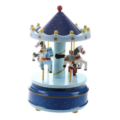 ERoomQ Merry-go-Round Music Box Cake Decoration Baby Child Birthday Gift Plug, Dark Blue, ABS Material
