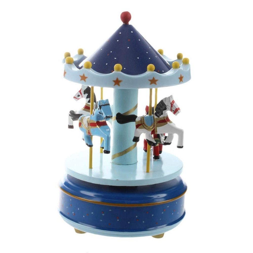 ERoomQ Merry-go-Round Music Box Cake Decoration Baby Child Birthday Gift Plug, Dark Blue, ABS Material