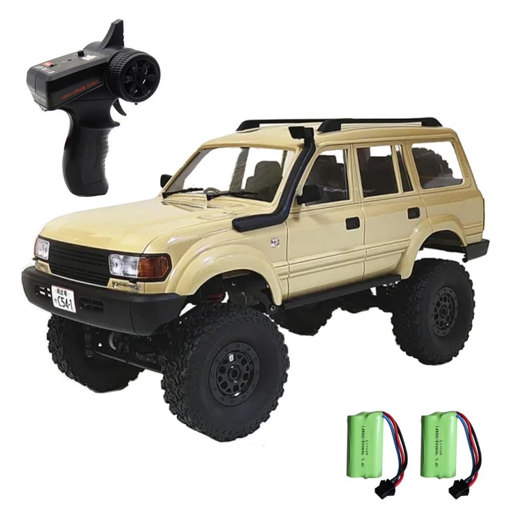 GoolRC RC Truck, WPL C54 RC Crawler 1/16 Scale Remote Control Car, 4WD All Terrain Off Road RC Rock Crawler, 2.4GHz RC Climbing Car with LED Lights and 2 Batteries for Adults (Yellow)