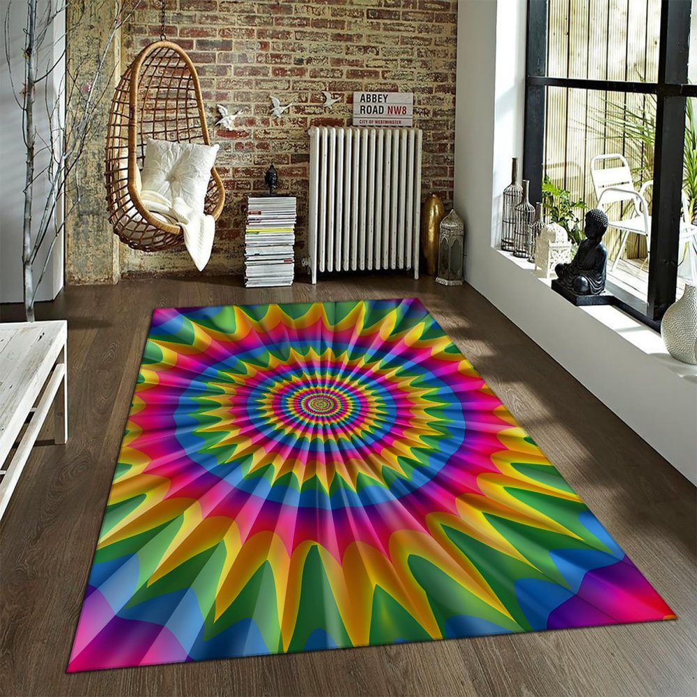 UERWOWELL Soft Nursery Area Rug Rainbow Vortex Texture Machine Washable Carpet Mat 2'3"" x 4' - Non Skid Soundproof Study Room Floor Mat with Rubber Backing