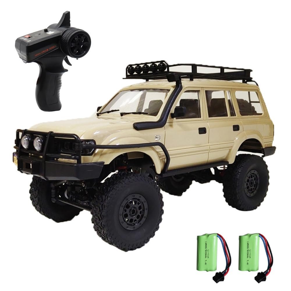 GoolRC RC Truck, WPL C54-1 RC Crawler 1/16 Scale Remote Control Car, 4WD All Terrain Off Road RC Rock Crawler, 2.4GHz RC Climbing Car with LED Lights and 2 Batteries for Adults (Yellow)