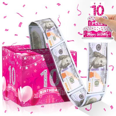 15th Birthday Gifts for Girls Hot Pink 15th Birthday Money Box for Cash Gifts Pull Surprise Bday Money Gift Boxes with Pull Out Card for Kids Pink 15 Year Old Bday Christmas Party Supplies