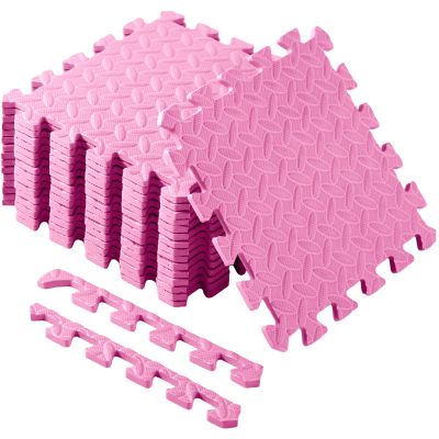 Shihanee Foam Floor Tiles Foam Floor Mats Play Mats Bulk with Borders Interlocking for Bedroom Gym Nursery(16ft,Light Pink)