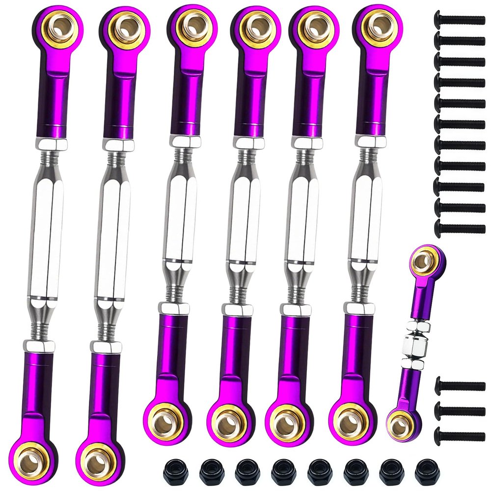 Stainless Steel Adjustable Turnbuckles/Camber Links with Rod Ends Set for 1/10 Traxxas Slash 4X4/2WD, Rustler 4X4/2WD, Stampede 4X4/2WD, Hoss 4X4,Bandit/VXL RC Car Hops Up Parts(Purple)