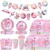 118 Pcs Outer Space Girls Birthday Decorations Pink Astronauts Tablecloth Paper Dinner Plates Napkins Forks Cups Banner for Space Theme Girls Baby Shower 1st 2nd 3rd 4th Birthday Party Supplies view 1