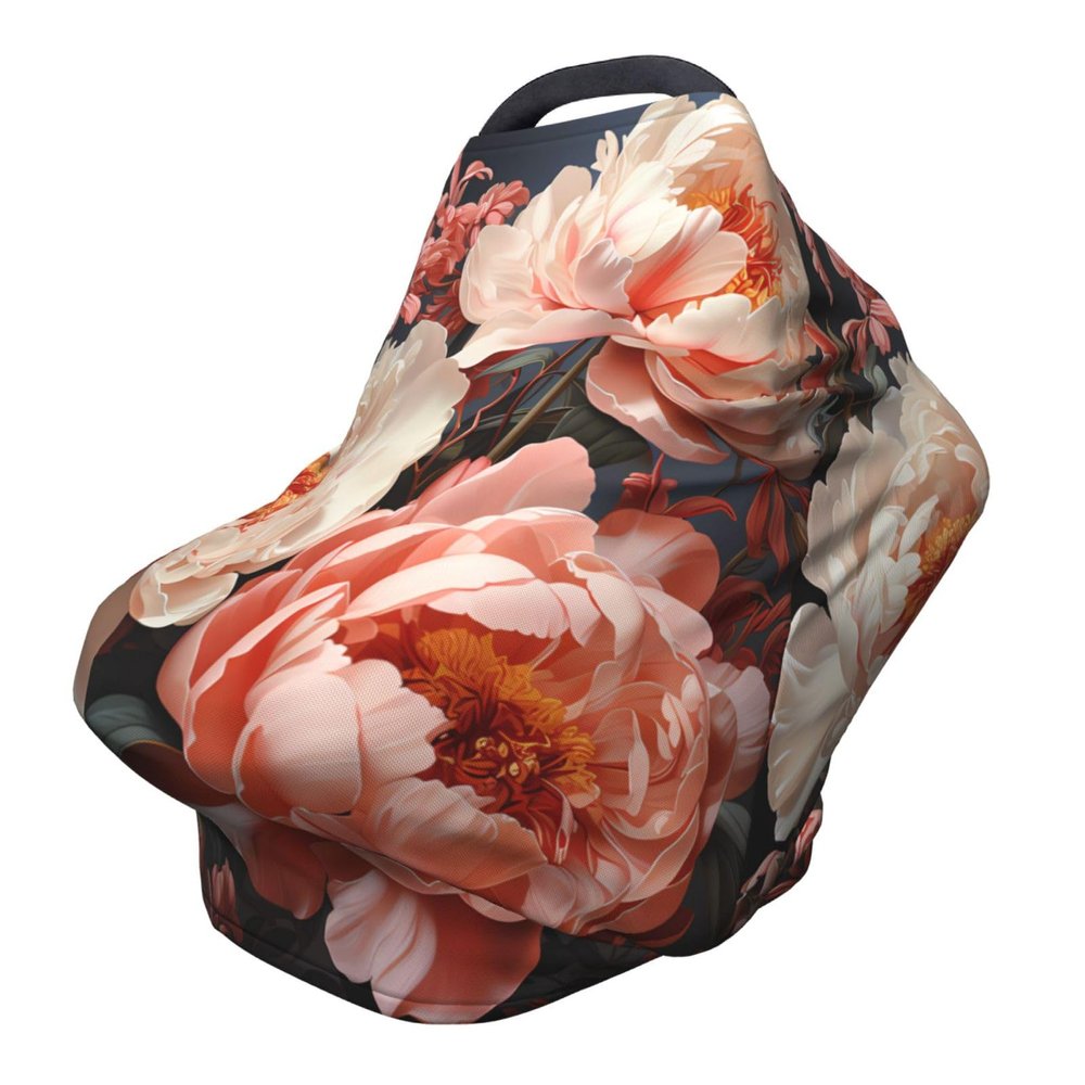 XZDHYZ Bright white peonies Versatile full-print Stroller Chair Cover/Nursing Cover, specially designed for your baby, Black