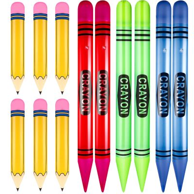 12 Pcs Giant Large Inflatable Crayons Hanging Neon Back to Party Pencil Crayons Decoration for Back to Party Garden Room Birthday Party Decorations, 4 Colors