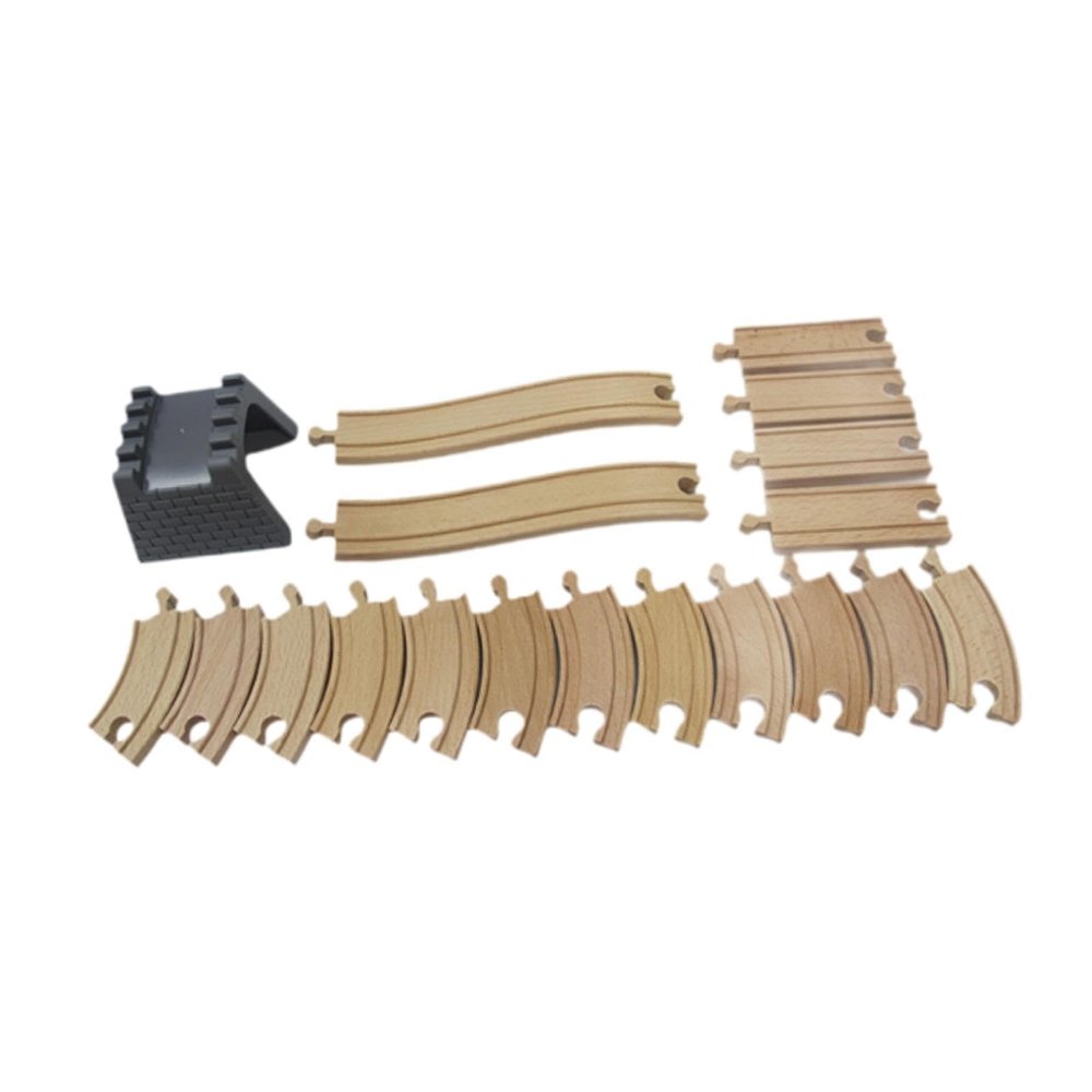 Aosekaa Wood Train Track Set Railway Accessories Learning Educational Toy Gift Montessori Toy Tracks Toy for Kids Preschool Age 3Y+, 19 Pieces