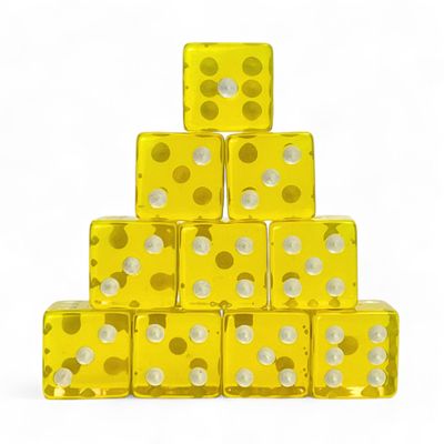 Luck Lab 10 Piece 19 mm Dice Pack - Acrylic and Translucent D6 Dice, Square w/Rounded Edge for Casino, Craps, RPG MTG DND Dice Table Games and Board Games (Yellow)