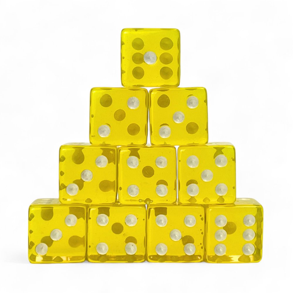 Luck Lab 10 Piece 19 mm Dice Pack - Acrylic and Translucent D6 Dice, Square w/Rounded Edge for Casino, Craps, RPG MTG DND Dice Table Games and Board Games (Yellow)