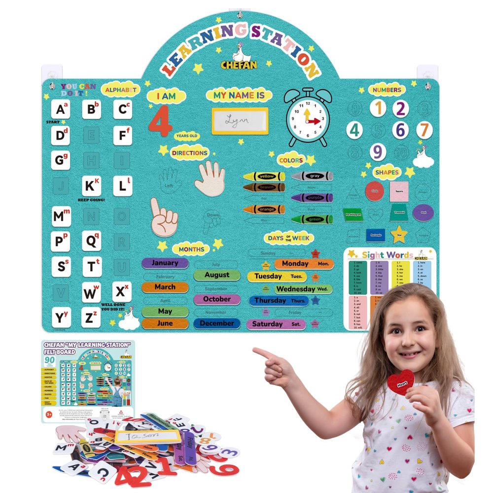 CHEFAN Alphabets Letters and Numbers Felt Board Pieces, 36 * 27 inches, Toddlers ABC Learning Toys, Uppercase Lowercase, Classroom Educational Learning Play Kit Wall Hanging Gift for 3 Years +