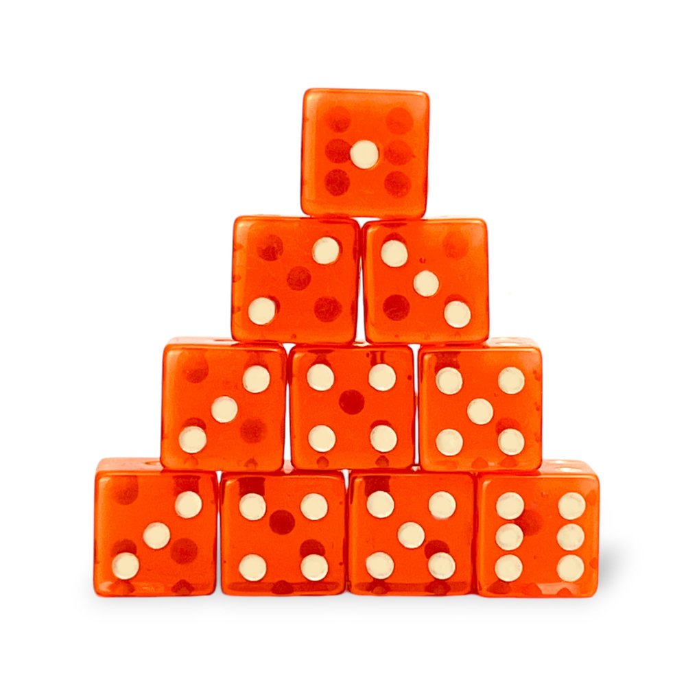 Luck Lab 10 Piece 19 mm Dice Pack - Acrylic and Translucent D6 Dice, Square w/Rounded Edge for Casino, Craps, RPG MTG DND Dice Table Games and Board Games (Orange)