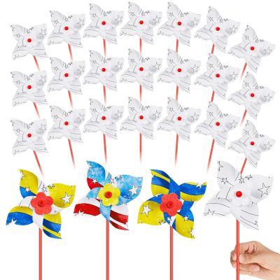 100 Pcs 4th of July Decorations DIY American Flag Pinwheels, 250th Anniversary Patriotic Craft Bulk, Blank Pinwheels for Independence Day, Memorial Day July of 4th Party Favors Supplies (Four Leaf)