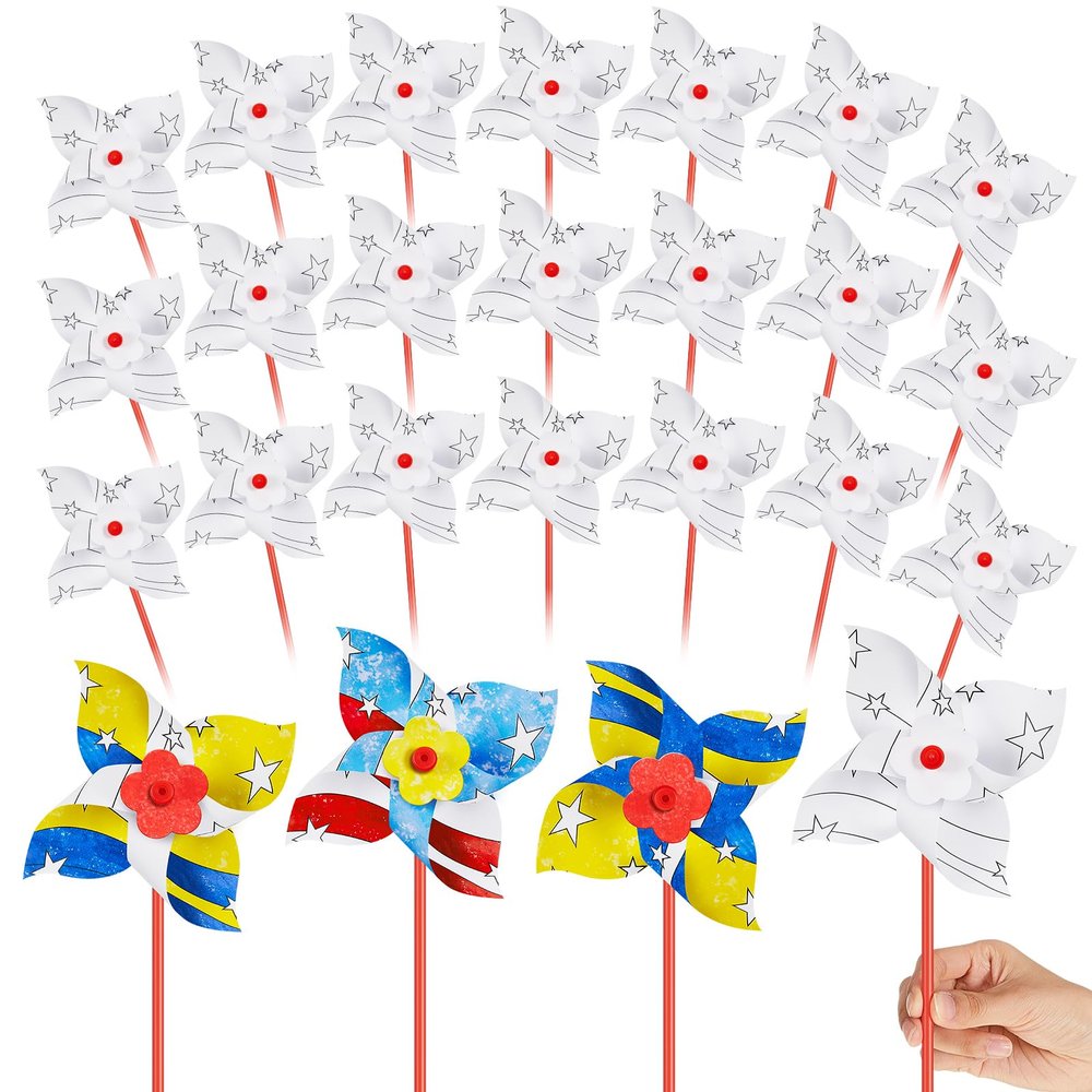 100 Pcs 4th of July Decorations DIY American Flag Pinwheels, 250th Anniversary Patriotic Craft Bulk, Blank Pinwheels for Independence Day, Memorial Day July of 4th Party Favors Supplies (Four Leaf)