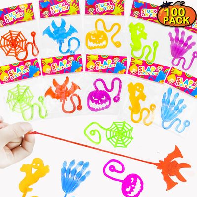 100 PCS Halloween Handouts Giveaways for Kids Bulk, Sticky Hands Party Favors Goodie Bag Stuffers for Toddlers,Boo Basket Bucket Pinata Fillers,School Classroom Prizes Toys Trinkets Stuff for Boy Girl