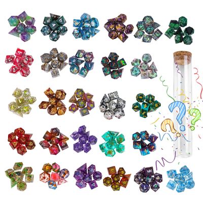CRITALLIC 7PCS DND Dice Set,Handmade Sharp Edge Dice Set Mystery Blind Box D&D RPG Polyhedral Resin Dice,for Dungeons and Dragons TTRPG Games Roleplaying Games Pathfinder