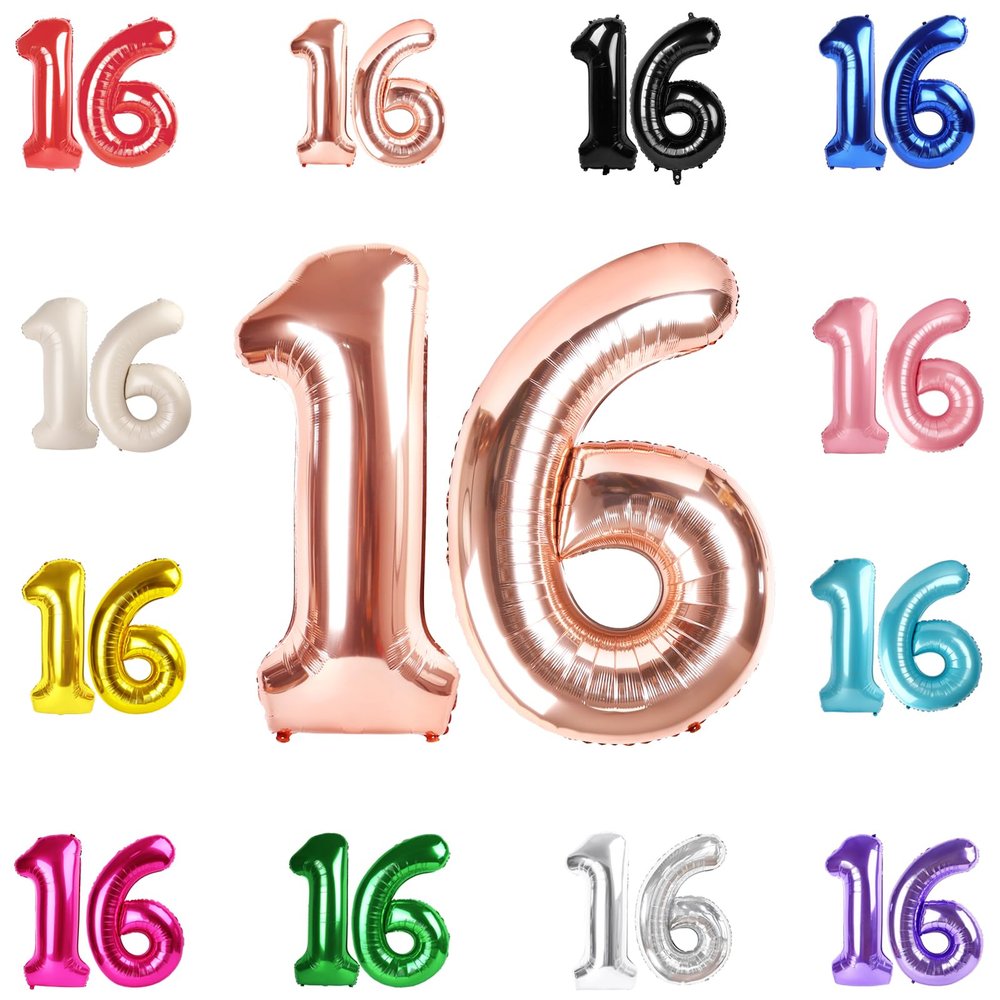 16 Balloon Number, Rose Gold Number 16th Birthday Balloons 40 Inch, Sweet 16 Years Old Rose Gold Birthday Decorations for Boys Girls, 16th Anniversary Decorations