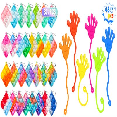 30 PCS Mini Pop Keychain Fidget Toys & 48 PCS Sticky Hands Bulk