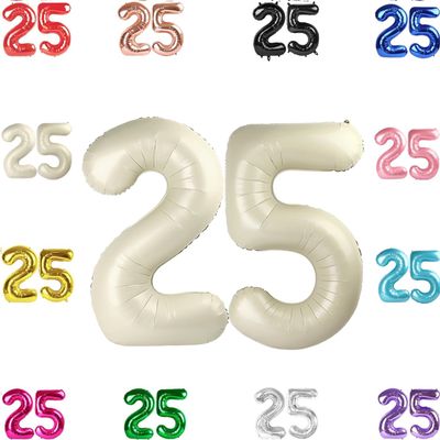 25 Balloon Number, Cream Number 25th Birthday Balloons 40 Inch, 25 or 52 Years Old Cream Birthday Decorations for Men Women, 25th Anniversary Decorations
