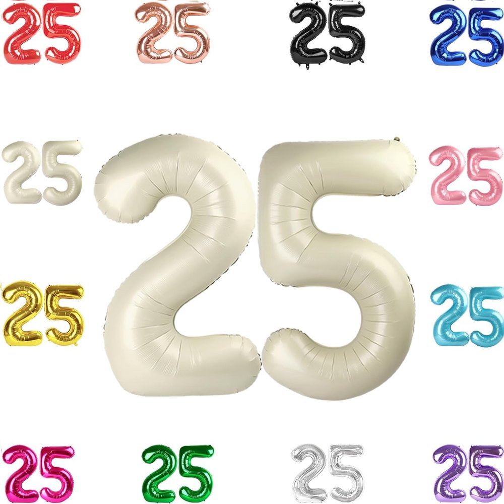 25 Balloon Number, Cream Number 25th Birthday Balloons 40 Inch, 25 or 52 Years Old Cream Birthday Decorations for Men Women, 25th Anniversary Decorations