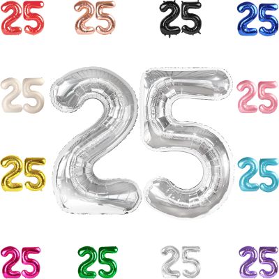 25 Balloon Number, Silver Number 25th Birthday Balloons 40 Inch, 25 or 52 Years Old Silver Birthday Decorations for Men Women, 25th Anniversary Decorations