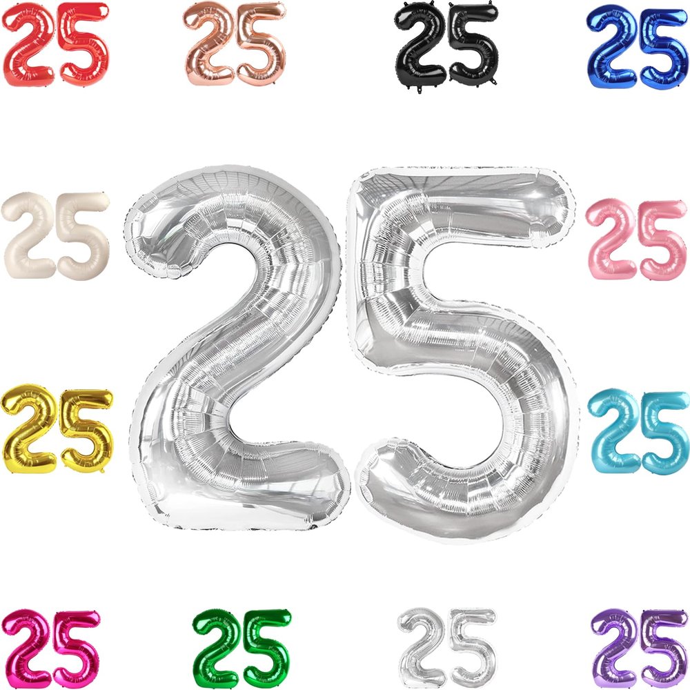 25 Balloon Number, Silver Number 25th Birthday Balloons 40 Inch, 25 or 52 Years Old Silver Birthday Decorations for Men Women, 25th Anniversary Decorations