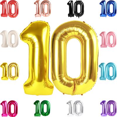10 Balloon Number, Gold Number 10th Birthday Balloons 40 Inch, 10 Years Old Gold Birthday Decorations for Boys Girls, 10th Anniversary Decorations