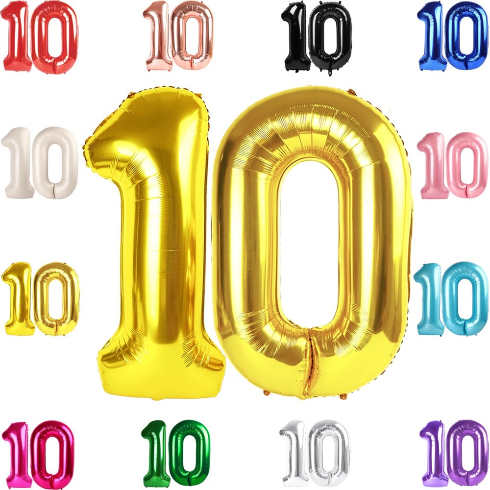 10 Balloon Number, Gold Number 10th Birthday Balloons 40 Inch, 10 Years Old Gold Birthday Decorations for Boys Girls, 10th Anniversary Decorations