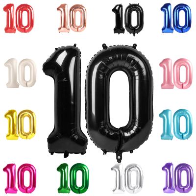 10 Balloon Number, Black Number 10th Birthday Balloons 40 Inch, 10 Years Old Black Birthday Decorations for Boys Girls, 10th Anniversary Decorations