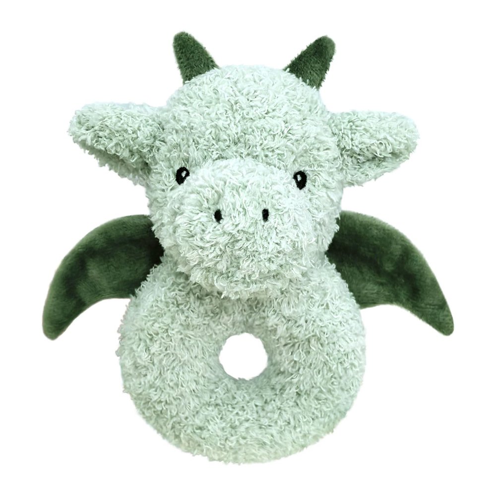 Doindute Baby Dragon Soft Rattle Toy, Plush Dinosaur Infant Shaker Rattle Easy-Grasp Stuffed Animal Toy, Gifts for Newborns Babies Toddlers Boys Girls, Green, 6 Inches