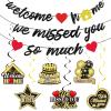 15Pcs Welcome Home Decorations, Black Glitter We Missed You So Much Banner Welcome Back Hanging Swirls Kit Welcome Home Sign, Homecoming Party Decorations view 1