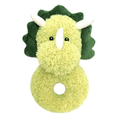 Doindute Baby Triceratops Soft Rattle Toy, Plush Dinosaur Infant Shaker Rattle Easy-Grasp Stuffed Animal Toy, Gifts for Newborns Babies Toddlers Boys Girls, Green, 6.3 Inches