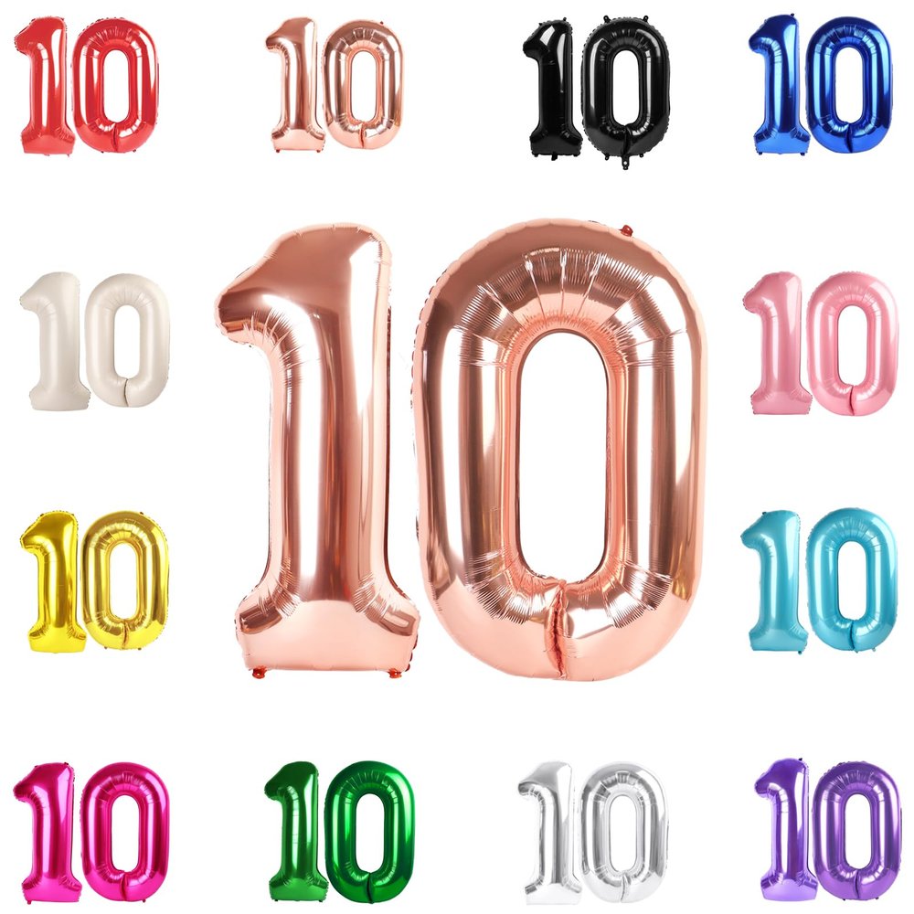 10 Balloon Number, Rose Gold Number 10th Birthday Balloons 40 Inch, 10 Years Old Rose Gold Birthday Decorations for Boys Girls, 10th Anniversary Decorations