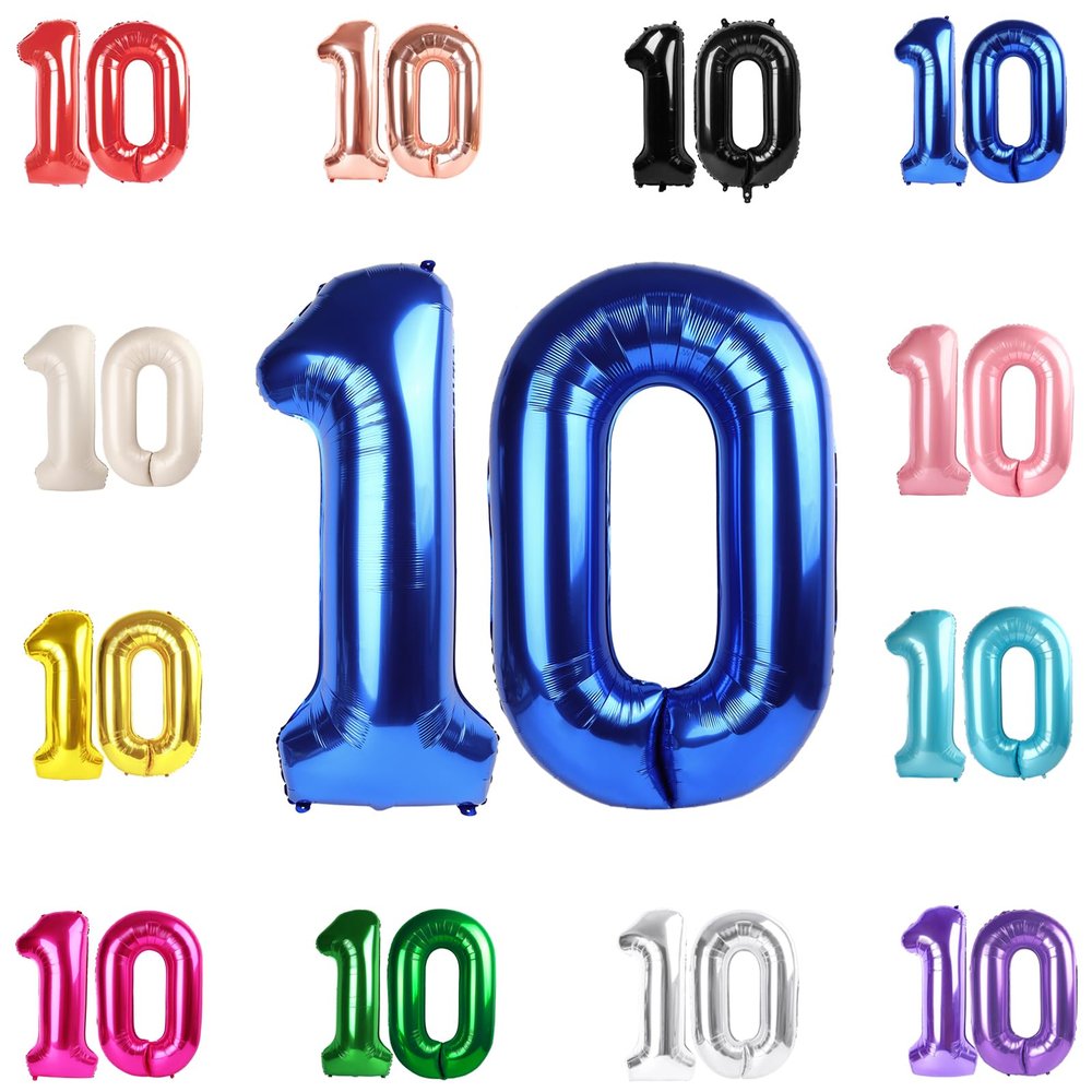 10 Balloon Number, Metallic Blue Number 10th Birthday Balloons 40 Inch, 10 Years Old Metallic Blue Birthday Decorations for Boys Girls, 10th Anniversary Decorations