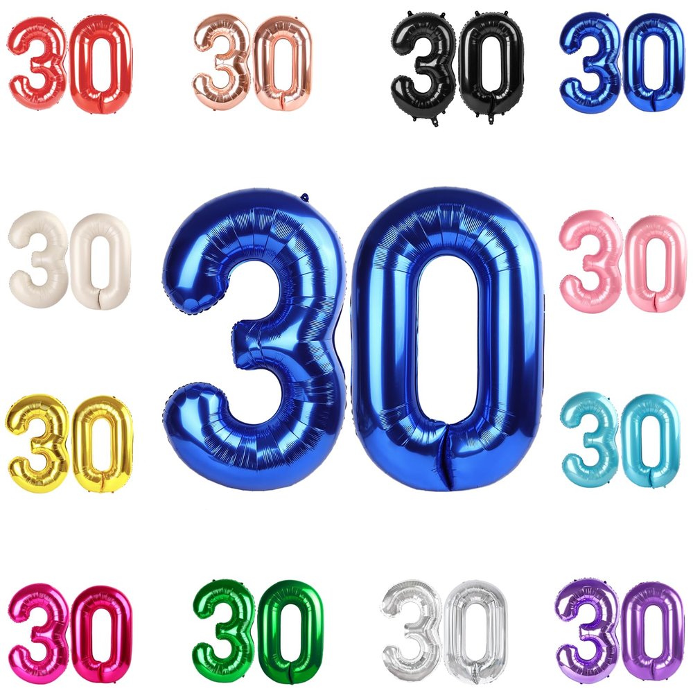 30 Balloon Number, Metallic Blue Number 30th Birthday Balloons 40 Inch, 30 Years Old Metallic Blue Birthday Decorations for Men Women, 30th Anniversary Decorations