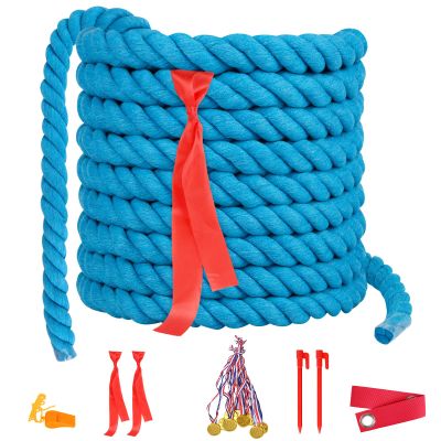 Field Day Tug of War Rope for Kids and Adults, Outdoor Lawn Yard Family Reunion Birthday Games, Team Building Games for Carnival Party, Outside Backyard Camping Picnic Party, School Party (Blue)