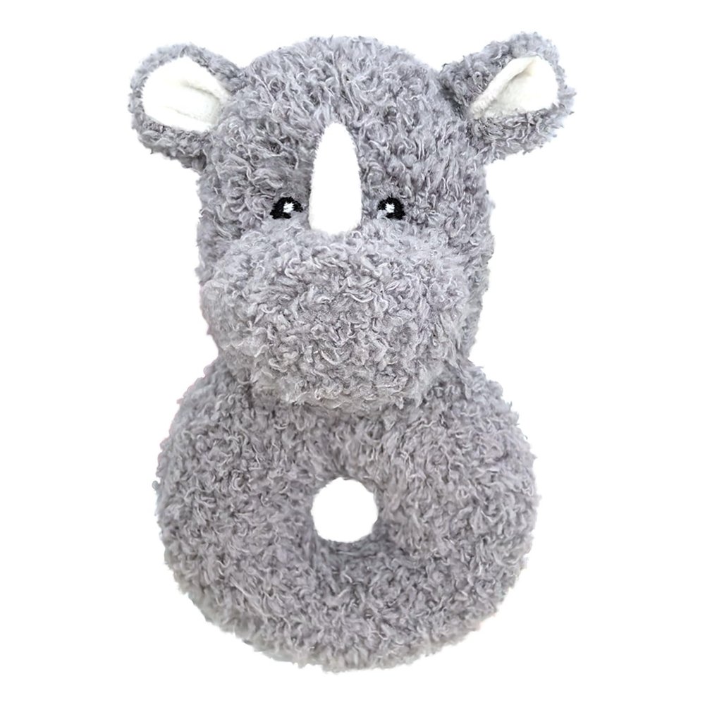 Doindute Baby Rhino Soft Rattle Toy, Plush Rhino Infant Shaker Rattle Easy-Grasp Stuffed Animal Toy, Gifts for Newborns Babies Toddlers Boys Girls, Gray, 6 Inches