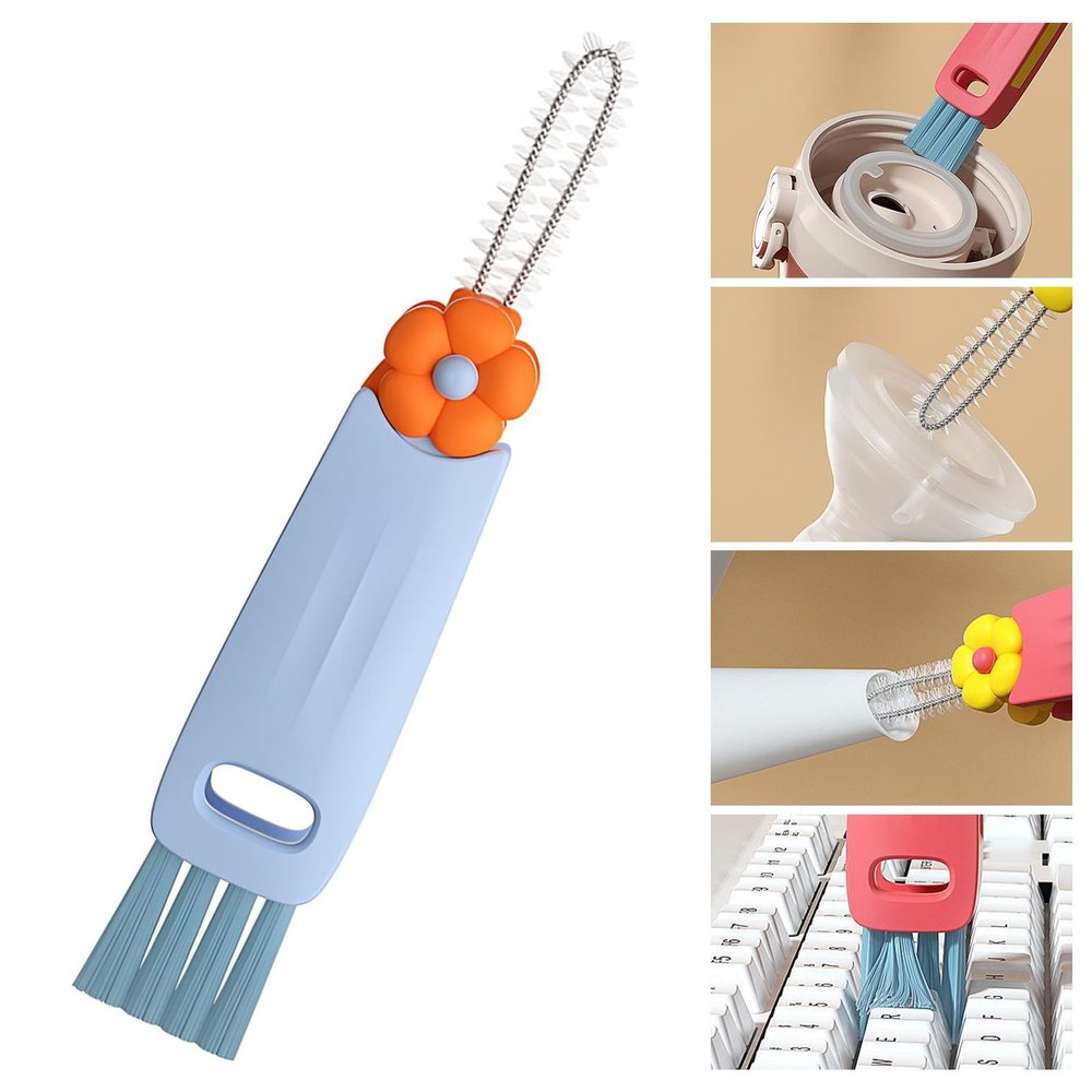 3 in 1 Cup Lid Cleaning Brush, Portable Crevice Cleaning Brush for Baby Bottle Gap Tight Spaces Cup, Multifunctional Rotatable Cup Lid Cleaner Cup Mouth Scrubber (Blue-B)