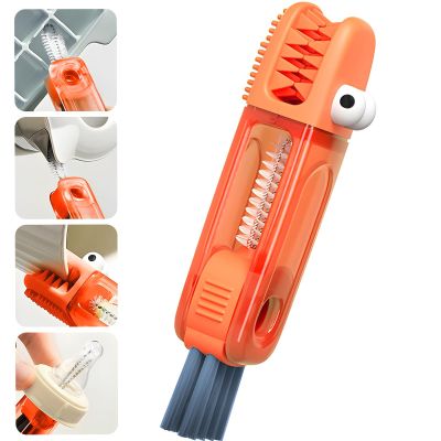 4 in 1 Cup Lid Cleaning Brush, Portable Crevice Cleaning Brush for Baby Bottle Gap Tight Spaces Cup, Multifunctional Rotatable Cup Lid Cleaner Cup Mouth Scrubber (Red-A)