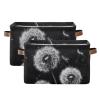 AMmao Rectangular Storage Basket White Dandelion Black Pattern Foldable Fabric Storage Bin with Handles Toys Book Clothes Bin for Closet Shelf Nursery Office Laundry Bedroom Decor 2 Pack view 1