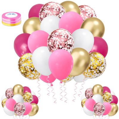100 Pcs Gold Confetti Balloons Kit,12 Inch Metallic Pink White Gold Party Balloons with Ribbons for Graduation Birthday Wedding Party Decorations (Pink Gold)