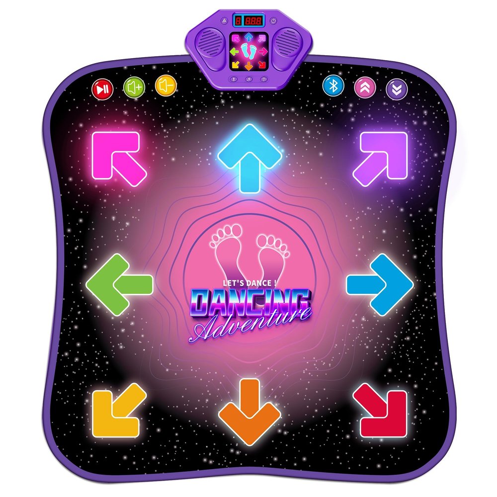Flooyes Dance Mat Toys for 3-12 Year Old Kids, Electronic Dance Pad with Light-up 8-Button Wireless Bluetooth, Music Dance with 5 Game Modes, Birthday Toys Gifts for 3 4 5 6 7 8 9 10+ Year Old Girls