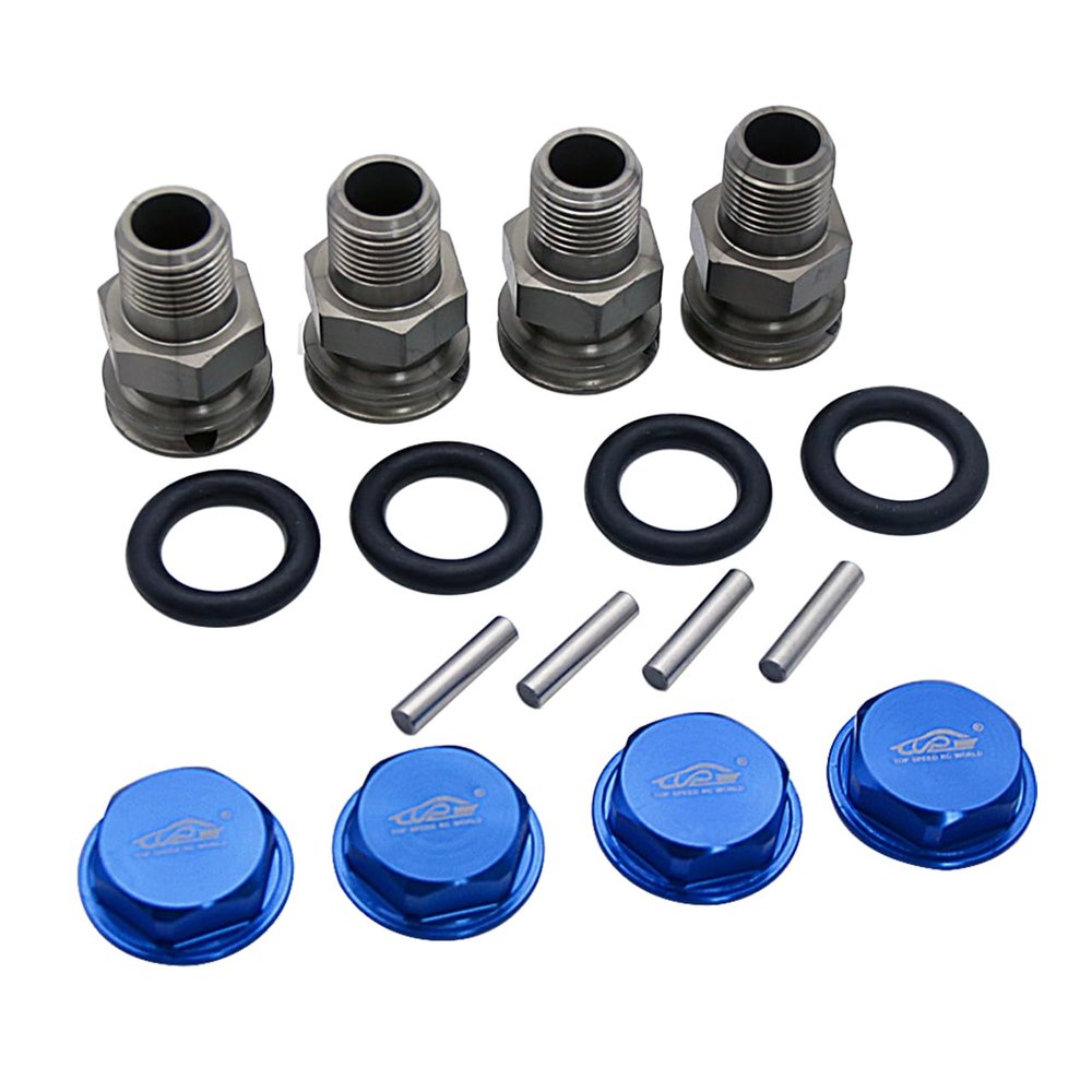 Alloy Upgrade 24mm Hex Hub Front Rear Extended Axle and Wheel Nut Cap Set for 1/5 Losi 5ive T Rofun Rovan LT King MotorX2 Rc Car Parts (Blue)