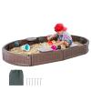 VEVOR Sandbox with Cover, 72 x 41.5 x 9.1 in Oval Sand Box, HDPE Sand Pit with 4 Corner Seating and Bottom Liner, Kids Sandbox for Outdoor Backyard, Beach, Park, Gift for Boys Girls Ages 3-12, Brown view 1