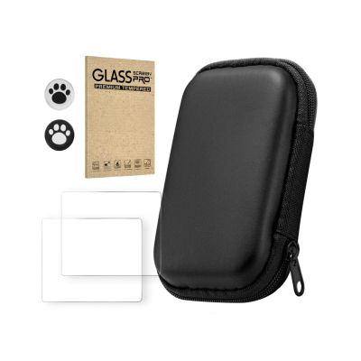 Carrying Case with Screen Protector For R36S/R35S/RGB20S, Handheld Game Console, Portable Game Console Storage Case with Protective Film and Keycaps (2pcs+Black)