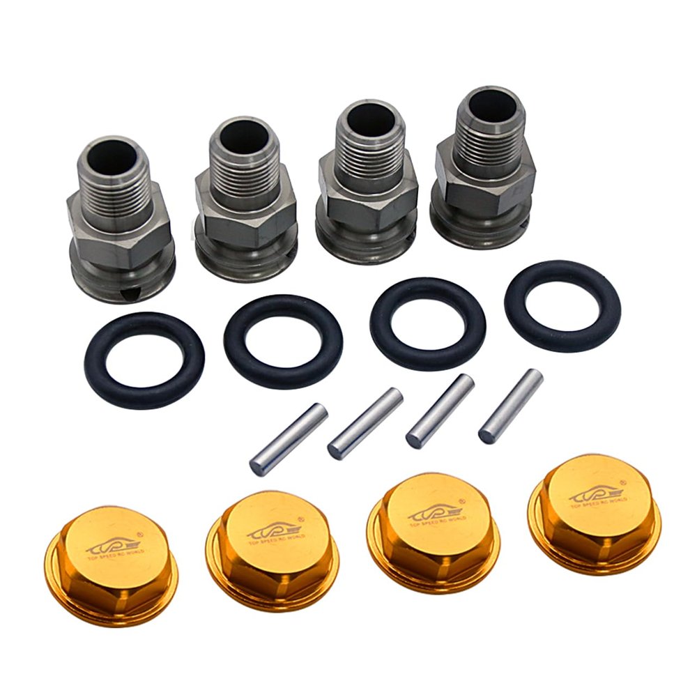 Alloy Upgrade 24mm Hex Hub Front Rear Extended Axle and Wheel Nut Cap Set for 1/5 Losi 5ive T Rofun Rovan LT King MotorX2 Rc Car Parts (Gold)