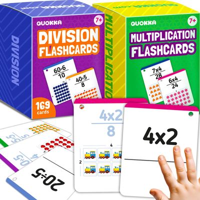 QUOKKA Multiplication and Division Flash Cards for Kids Ages 4-8  338 Math Flashcards for Kids 5-7 - Visual Aids | Sorting Rings | Reference Cards  Math Games 1st to 3rd Grade for Classroom & Home