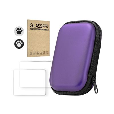 Carrying Case with Screen Protector For R36S/R35S/RGB20S, Handheld Game Console, Portable Game Console Storage Case with Protective Film and Keycaps (2pcs+Purple)