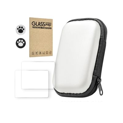 Carrying Case with Screen Protector For R36S/R35S/RGB20S, Handheld Game Console, Portable Game Console Storage Case with Protective Film and Keycaps (2pcs+White)